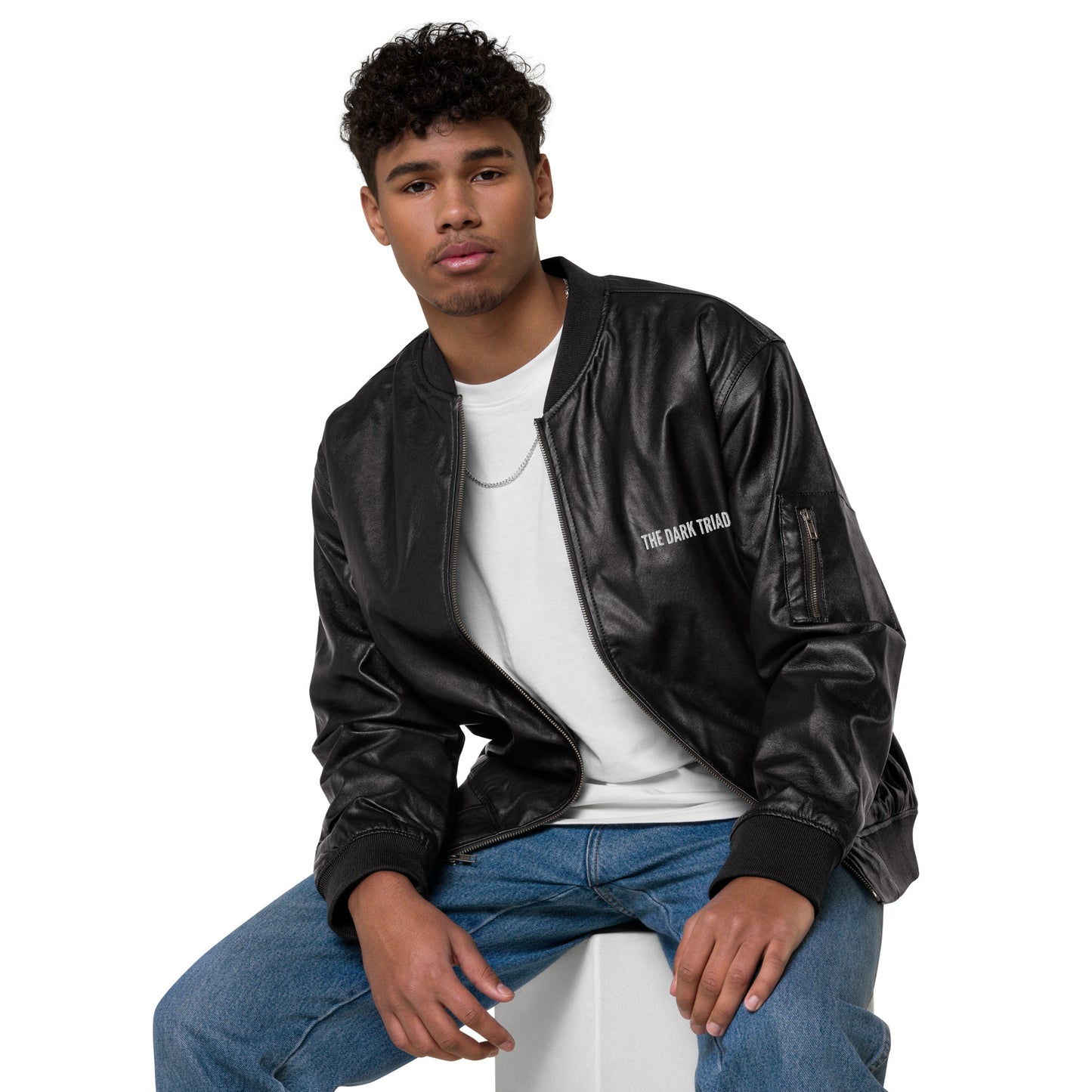 THE DARK TRIAD: Leather Bomber Jacket - Black