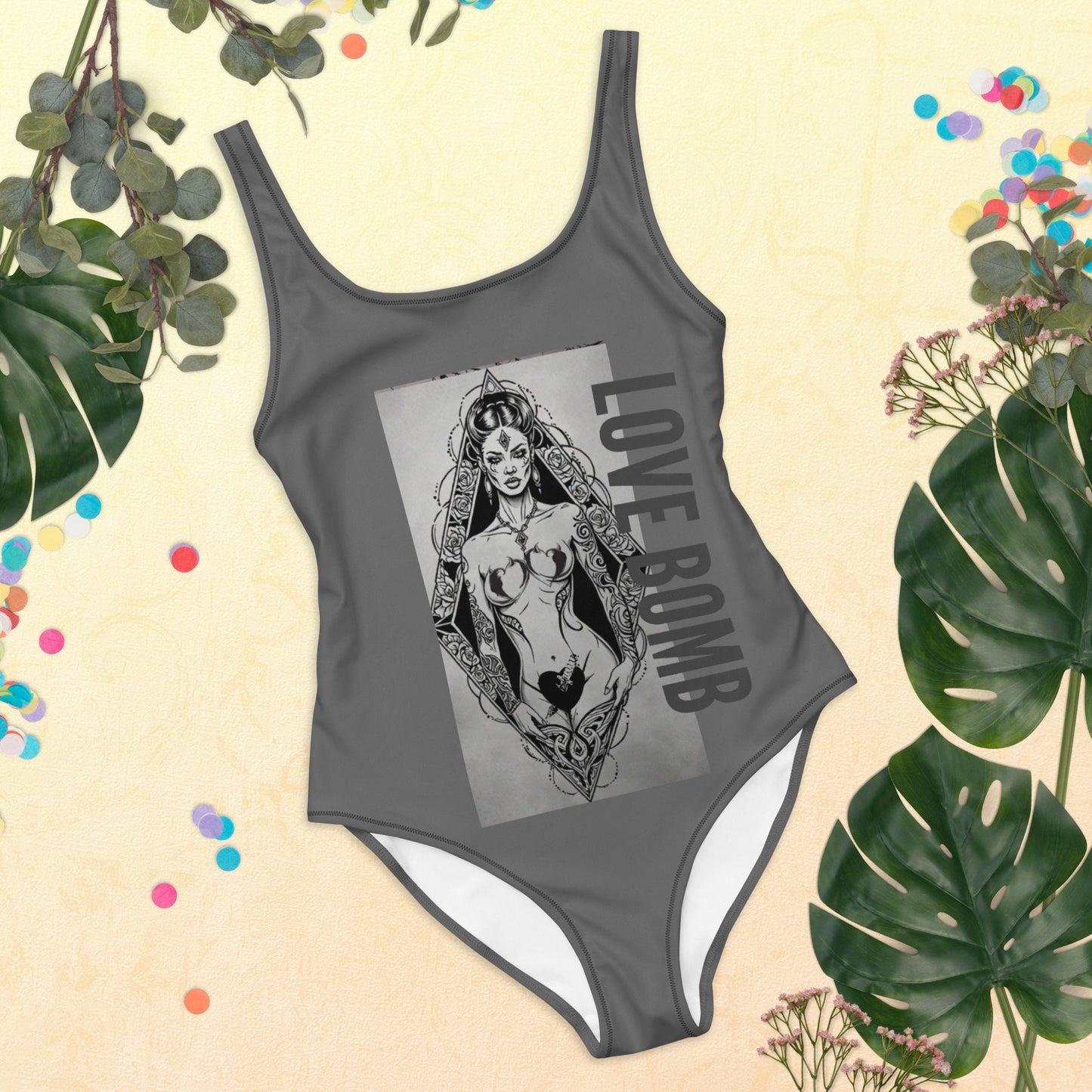 THE DARK TRIAD: LOVE BOMB Tattoo One-Piece Swimsuit