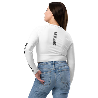 THE DARK TRIAD: BOUNDARIES II White Long-Sleeved Crop Top