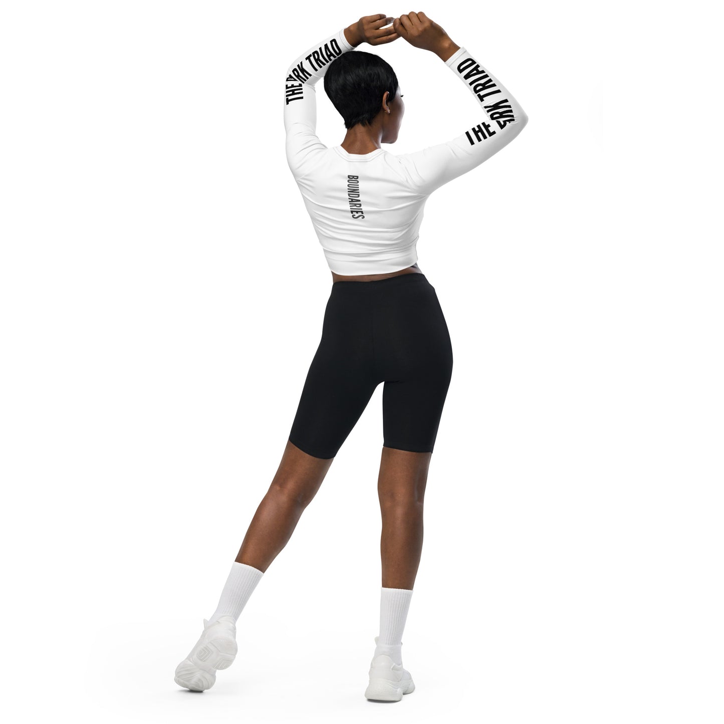 THE DARK TRIAD: BOUNDARIES II White Long-Sleeved Crop Top