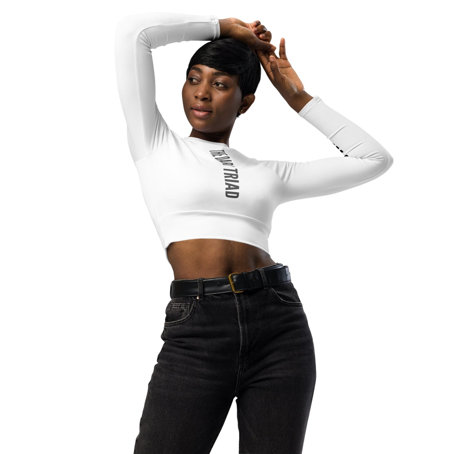 THE DARK TRIAD: BOUNDARIES II White Long-Sleeved Crop Top