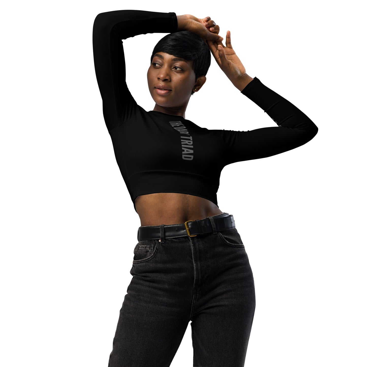 THE DARK TRIAD: BOUNDARIES II Black Long-Sleeved Crop Top