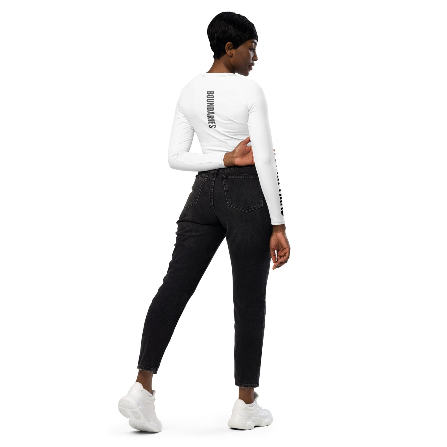 THE DARK TRIAD: BOUNDARIES II White Long-Sleeved Crop Top