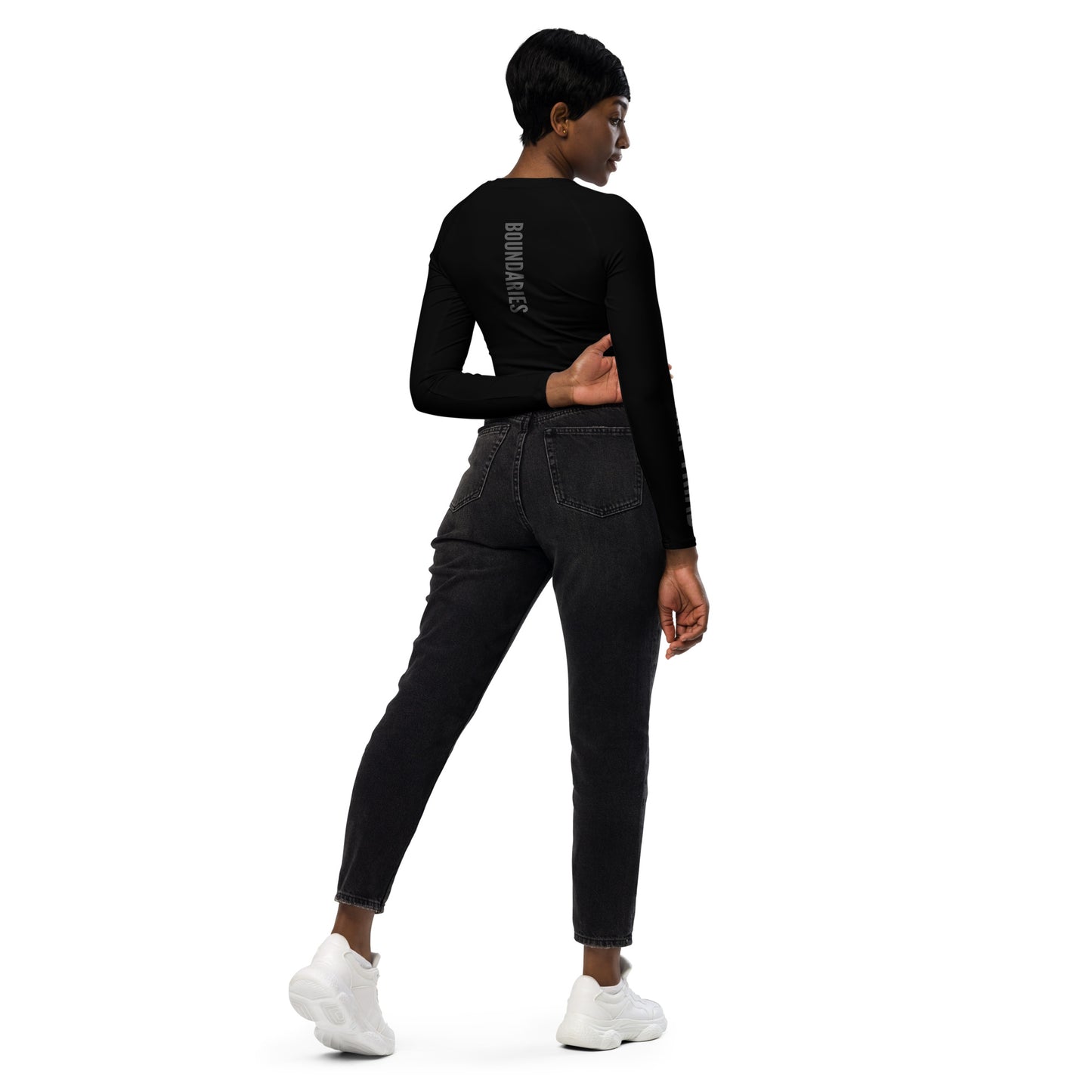 THE DARK TRIAD: BOUNDARIES II Black Long-Sleeved Crop Top