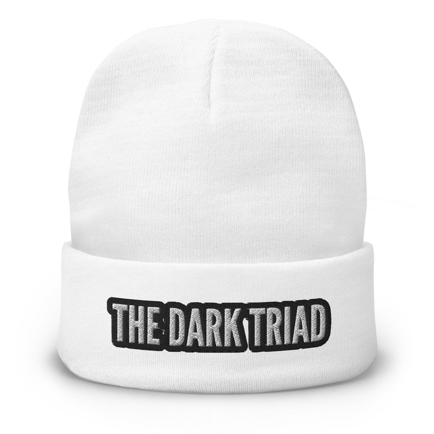 THE DARK TRIAD: Embroidered Outlined Beanie - White